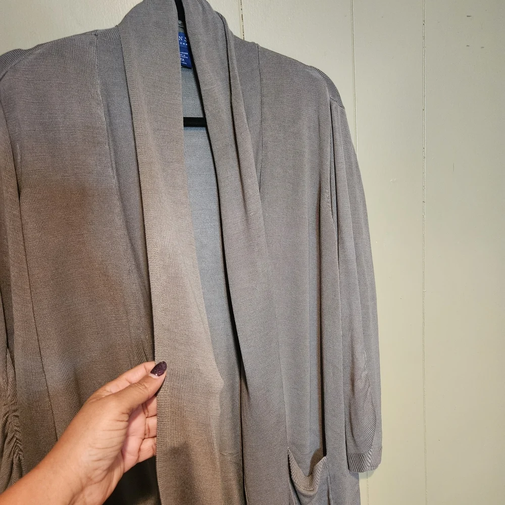 Karen Scott Taupe Open-Front Women's Cardigan